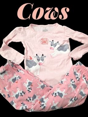 *1070 cows pajama set fleece Girls size 5